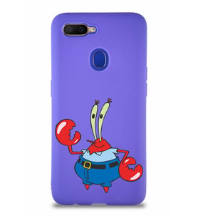 Oppo A12 Soft Premier Kapak Bay Yengeç Tasarımlı Silikon Kılıf - Mor (Şeffaf)
