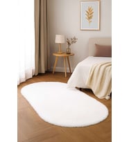 Vl Oval Comfort Overloksuz Beyaz Peluş Halı