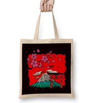 Japan Sakura Cherry Blossom Tree Volcano Japanese Art Nature Bez Çanta Uzun Saplı