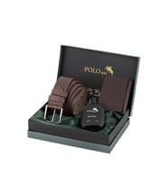 Polo Air Erkek Mıknatıslı Cüzdan Kemer Parfüm Kombin Seti Kahverengi Renk PM-04-K