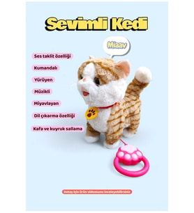 Oem Müzikli Yürüyen Miyavlayan Yalayan Kuyruk Ve Başını Sallayan Ses Taklidi Kumandalı Peluş Kedi
