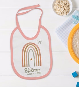 BK Kids Kişiye Özel Pembe Bebek Mama Önlüğü - Model 19