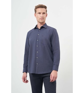 Koyu Lacivert Uzun Kol Düz Gabardin Sert Yaka Cepli Pamuklu Classic Comfort Fit Gömlek 1004245168