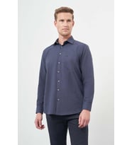 Koyu Lacivert Uzun Kol Düz Gabardin Sert Yaka Cepli Pamuklu Classic Comfort Fit Gömlek 1004245168