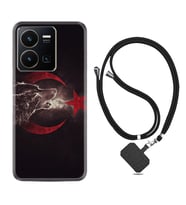 Vivo Y35 Kılıf Resimli Boyun Askılı İpli Desenli Silikon Kurt ve Ay Yıldız 1403