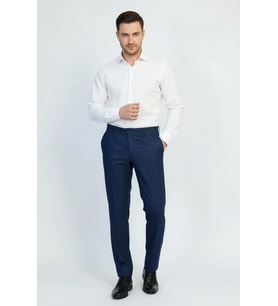 Lacivert Mikro Desenli Slim Fit Kumaş Pantolon-Wessi