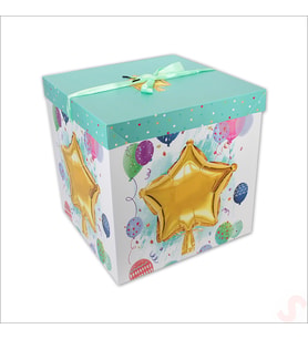 Kapaklı, Katlanır Demonte Karton Kutu, 30cm - Balon & Yeşil (STD)