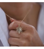 Kişiye Özel 925 Ayar Gümüş Çift Başlı Kartal Model Kolye (Gold)