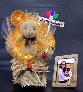 Kişiye Özel Fotoğraflı & Işıklı & Ayıcıklı Buket / CANIM ANNEM Temalı