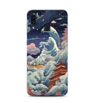 Samsung Galaxy A20/A30 Uyumlu Kanagawa Dalga Kolaj Desenli Şeffaf Telefon Kılıfı