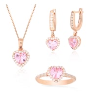 925 Ayar Gümüş Swarovski Rose Gold Kalp Takı Seti
