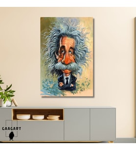 Tekli Dikey Kanvas Tablo Albert Einstein Karikatür