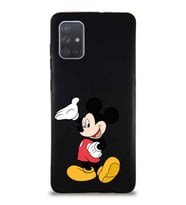 Samsung Galaxy A71 Soft Premier Kapak Mickey Mouse-C Tasarımlı Silikon Kılıf - Siyah (Şeffaf)