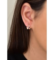 Papatya Silver 925 Ayar Gümüş Rose Kaplama Zirkon Taşlı Frezya Çiçeği Küpe (Mor)