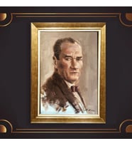 Altın Varaklı Çerçeveli Paspartulu Atatürk Tablo z5045 (Gold)