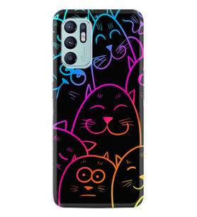 Oppo Reno 6 Kılıf Silikon Desen Özel Seri Neon Cats 1790
