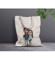 BK Gift Kişiye Özel Sevgililer Karikatürlü Kanvas Bez Çanta, Baskılı Omuz Çantası, Alışveriş Çantası, Plaj Çantası, Sevgiliye Hediye (Model 1)