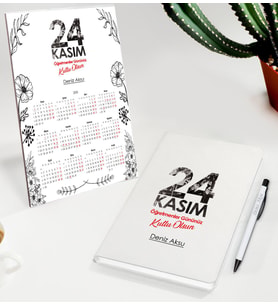 BK Gift Kişiye Özel İsimli Öğretmenler Günü Tasarımlı Defter Tükenmez Kalem ve Masaüstü 2024 Takvim Hediye Seti - 10, Öğretmene Hediye, Öğretmenler Günü