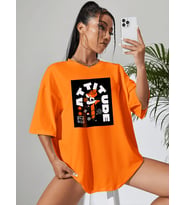 Attitude Tasarım Basklı Tshirt (Turuncu)