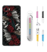 Vivo Y15S Y32 Y33S Y51 Y53S Kılıf Kablo Koruma Spiral Silikon Skull Rose 1673