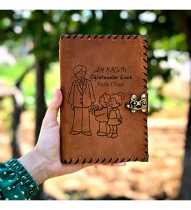Öğretmenler Günü Hediyesi Deri Defter (Kahverengi Koyu)