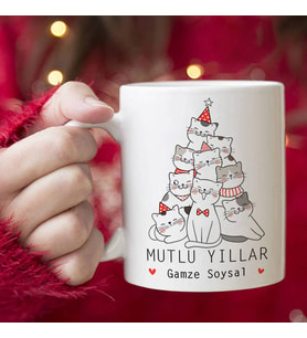 Kişiye Özel Sevimli Kediciğin Mutlu Yıllar Diliyor Kupa Bardak