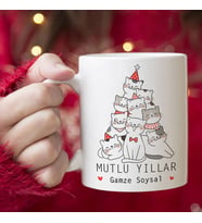 Kişiye Özel Sevimli Kediciğin Mutlu Yıllar Diliyor Kupa Bardak