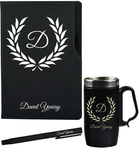 Erkek Arkadaşa Kişiye Özel Hediye Defter Termos Mug ve Roller Kalem Hediye Seti