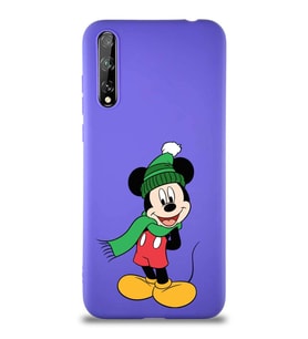 Huawei P Smart S Soft Premier Kapak Mickey Mouse-G Tasarımlı Silikon Kılıf - Mor (Şeffaf)
