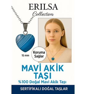 Sertifikalı Kalp Model Mini Mavi Akik Taşı Kolye – Sakinlik, İfade Gücü ve Koruma Taşı (Çok Renkli)