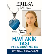 Sertifikalı Kalp Model Mini Mavi Akik Taşı Kolye – Sakinlik, İfade Gücü ve Koruma Taşı (Çok Renkli)