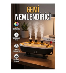 Gemi Tasarımlı Hava Nemlendirici ve Aroma Difüzörü – 7 Renk LED Ortam Işıklı