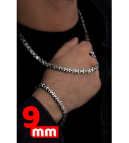 Erkek Gümüş Kolye Bileklik Set - 9mm Euro Kral Zincir Oksitli Model Erkek Set