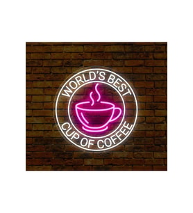 WORLD'S BEST CUP OF COFFEE Yazılı ve Şekilli Neon Tabela