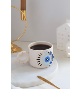 Perla Art El Yapımı Nazar ve Göz Figürlü 24K Altın Dekorlu Seramik Mug 200 ml nazar-mug