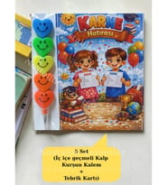 Karne Hediyesi 5 Set Kalp Kurşun Kalem ve Tebrik Kartı