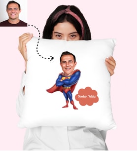 Süper Adam Karikatürlü Kişiye Özel Yastık
