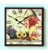 MUTFAK › AHŞAP SAATLER › Saatler-MB KARE ÇİÇEK TEMALI DUVAR SAATİ-42*42*5 CM