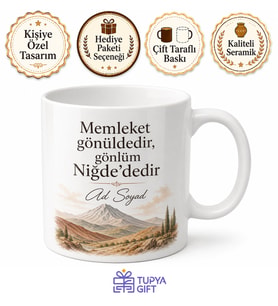 Niğdeli Hemşehriye Özel İsimli Baskılı Kupa Bardak Niğde Hediye