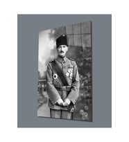 Üniformalı Atatürk Siyah Beyaz Cam Tablo Hediyelik Büyük Tablo Ev Ofis Dekoru (Çok Renkli)
