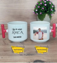 İyi Ki Varsın Amca Kupa Bardak Fotoğraflı T Kırmızı Kulplu Amcaya Doğum Günü Hediyesi