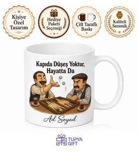 Tavla Oynayan Dayılar Çizimli Esprili Kıraathane Kültürü Kupası Hediye Bardak