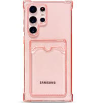 Teknomoda Samsung Galaxy S23 ULTRA Kılıf Kartlıklı Anti Şok Korumalı Şeffaf Silikon Pembe