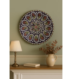 Paisley Çini Desenli Dekoratif Metal Servis Tabağı