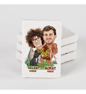 Kişiye Özel Egzotik Çiftler Karikatürlü Taş Buzdolabı Magneti