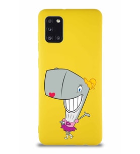 Samsung Galaxy A31 Soft Premier Kapak Pearl Yengeç Tasarımlı Silikon Kılıf - Sarı (Şeffaf)