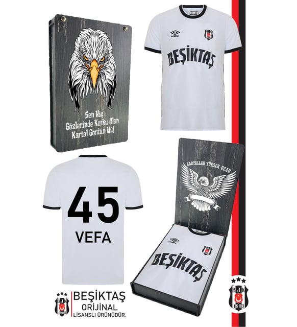 Beşiktaş Orijinal Lisanslı Nostalji Beyaz Kişiye Özel BJK Forma Hediyelik Ahşap Kutu (BEYAZGRI-BEYAZ)