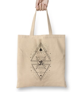 Om Symbol Sacred Geometry Bez Çanta Uzun Saplı
