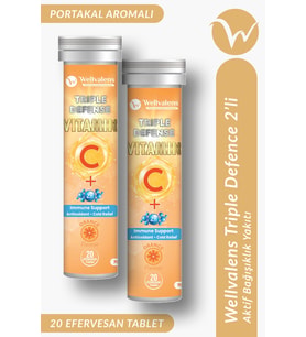 Wellvalens Triple Defense Efervesan 1000 mg Vitamin C + Çinko + D3 – 2’li Paket – Bağışıklık Desteği – Portakal Aromalı – 40 Tablet