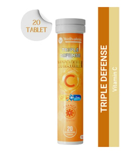 Wellvalens Triple Defense Efervesan 1000 mg Vitamin C + Çinko + D3 – 2’li Paket – Bağışıklık Desteği – Portakal Aromalı – 40 Tablet